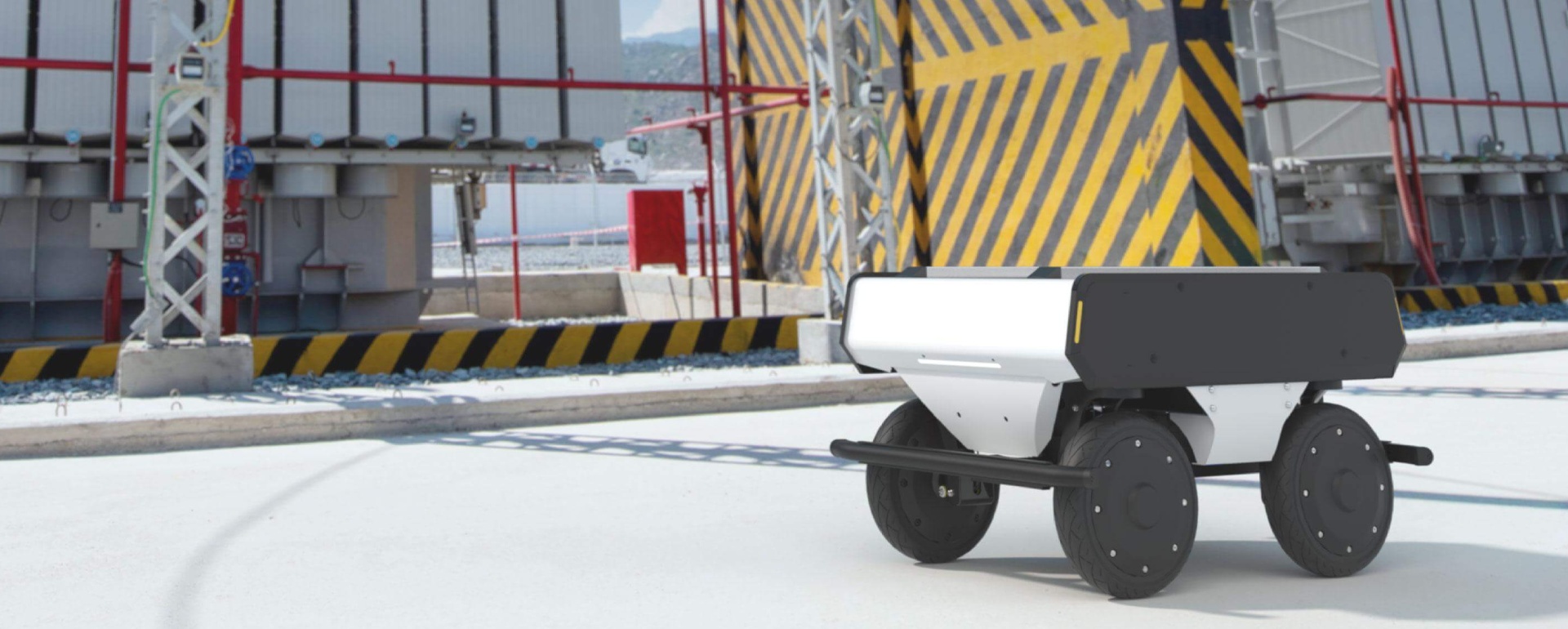 FW-mid industrial grade omnidirectional agv chassis navigating an outdoor substation for all terrain factory transit