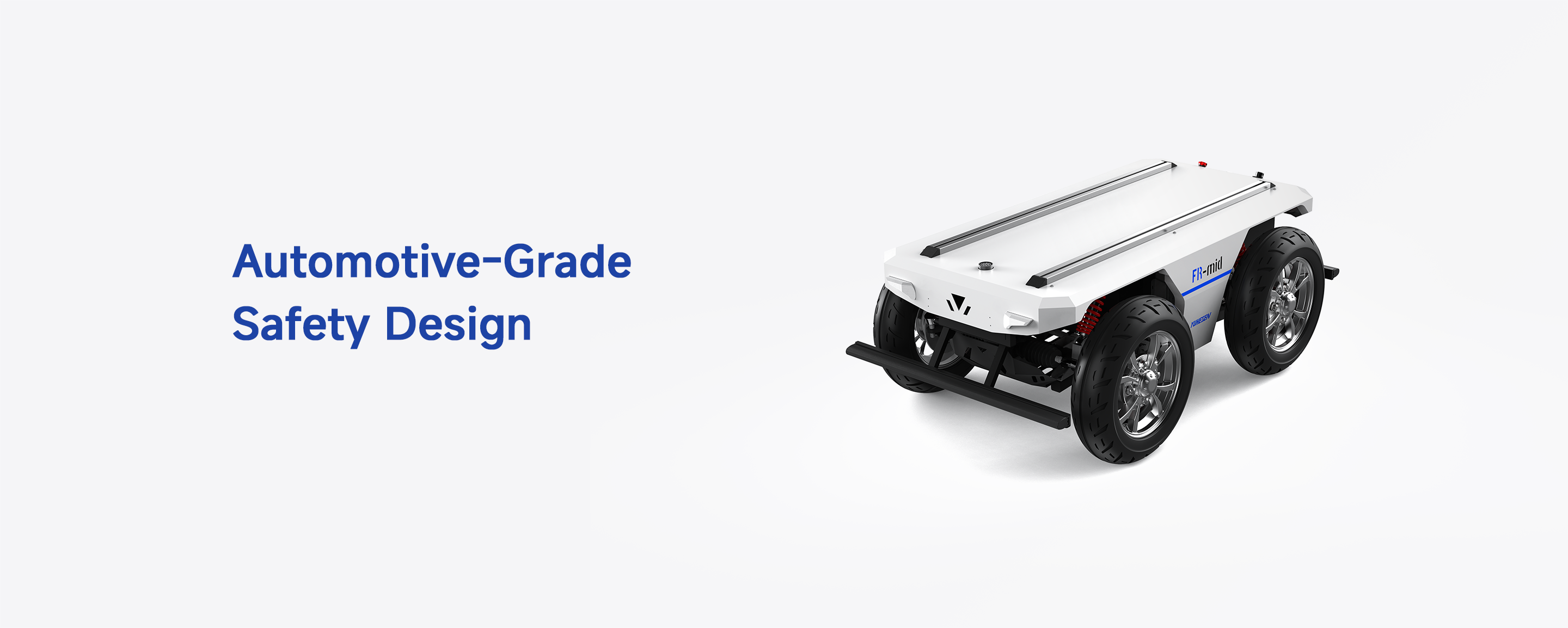 FR-mid Ackermann steering robot chassis showcasing automotive-grade safety hardware design